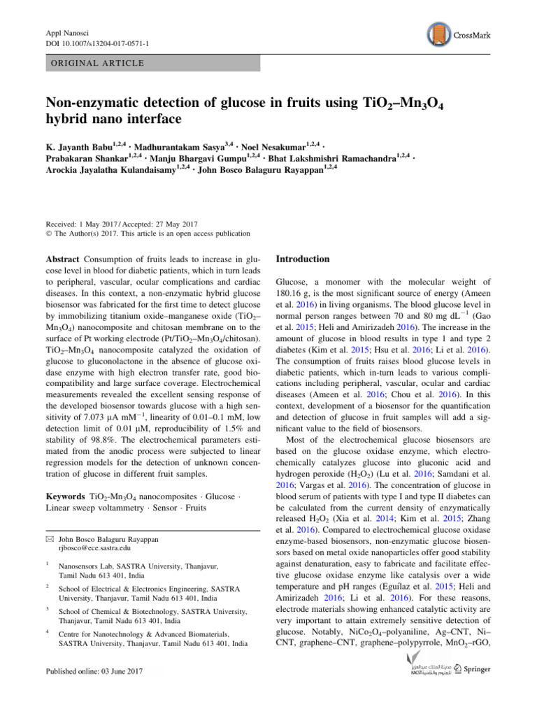 Non-Enzymatic Glucose Sensor in Fruits | PDF | Biosensor | Regression ...