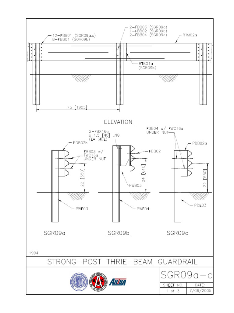 Strong-Post Thrie-Beam Guardrail Details | PDF | Road Infrastructure ...