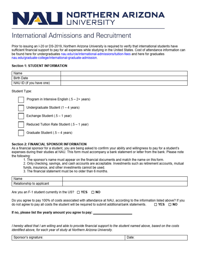 NAU Financial Support Verification Form | PDF