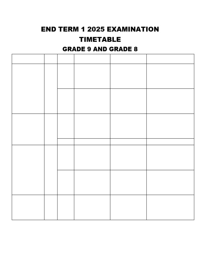 Grade 8 & 9 Exam Timetable 2025 | PDF