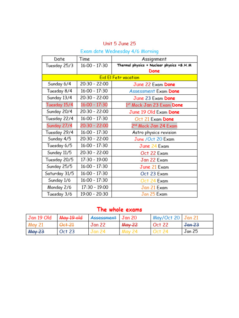 Exam Schedule and Assignments Overview | PDF