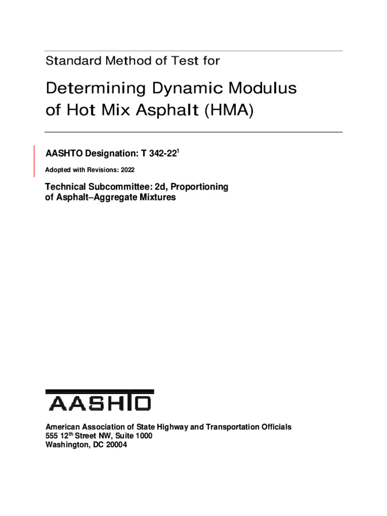 AASHTO T 342 Dynamic Modulus Standard | PDF | Safety