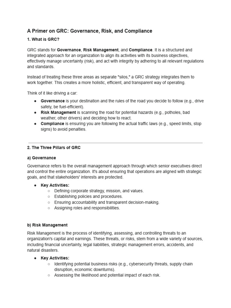 GRC Overview: Governance, Risk, Compliance | PDF | Regulatory ...