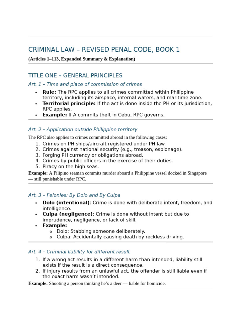 Philippine Criminal Law Overview | PDF | Crimes | Crime & Violence