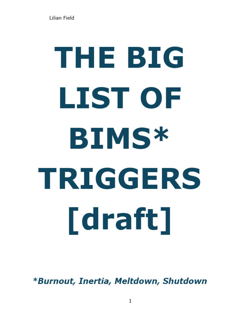 Big List of BIMS Triggers (Draft) | PDF | Autism | Senses