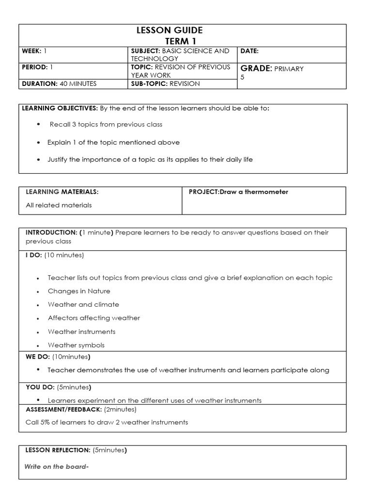 P5 Basic Science Revision Lesson Plan | PDF | Weather | Rain