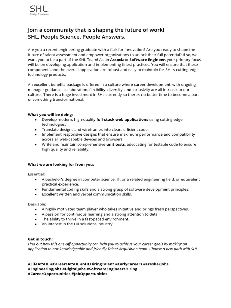 Job Description - Associate Software Engineer | PDF