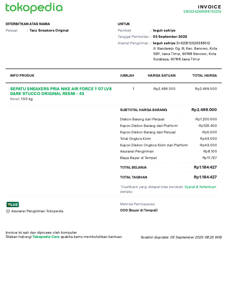 Invoice Sepatu Teguh | PDF