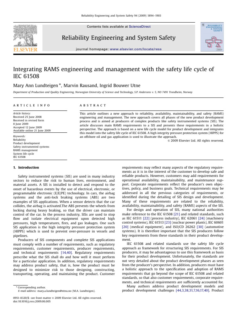 Integrating RAMS Engineering and Management With The Safety Life Cycle ...