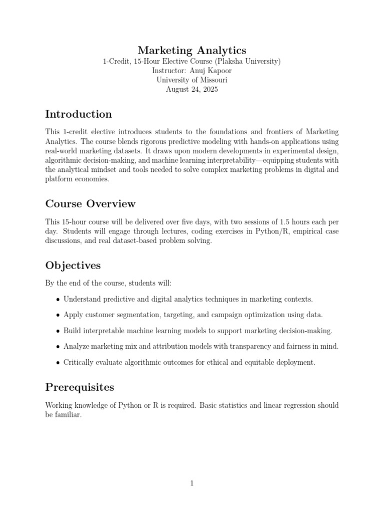 Marketing Analytics Course Overview | PDF | Analytics | Machine Learning