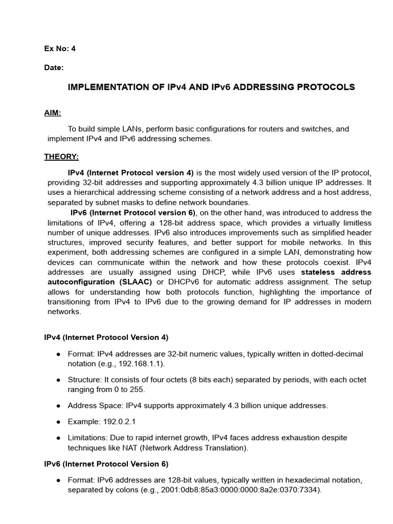 IPv4 and IPv6 Addressing in LANs | PDF | I Pv6 | Ip Address