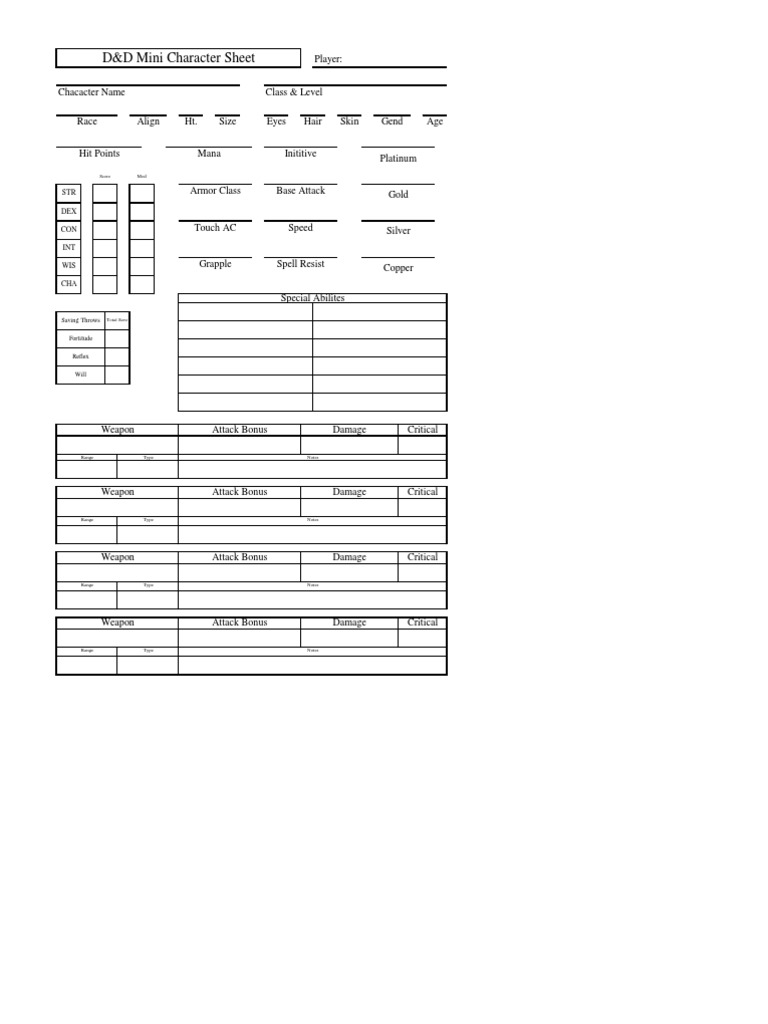 Character Spread Sheet | Download Free PDF | Gaming | Role Playing Games