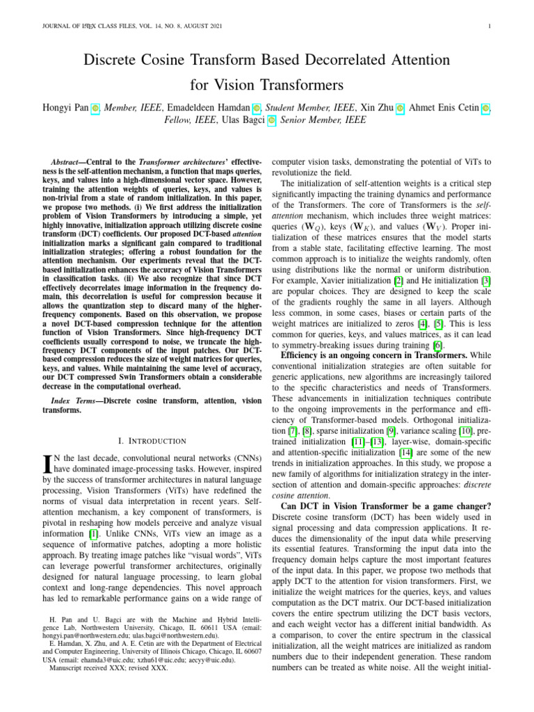 DCT Initialization for Vision Transformers | PDF | Data Compression ...