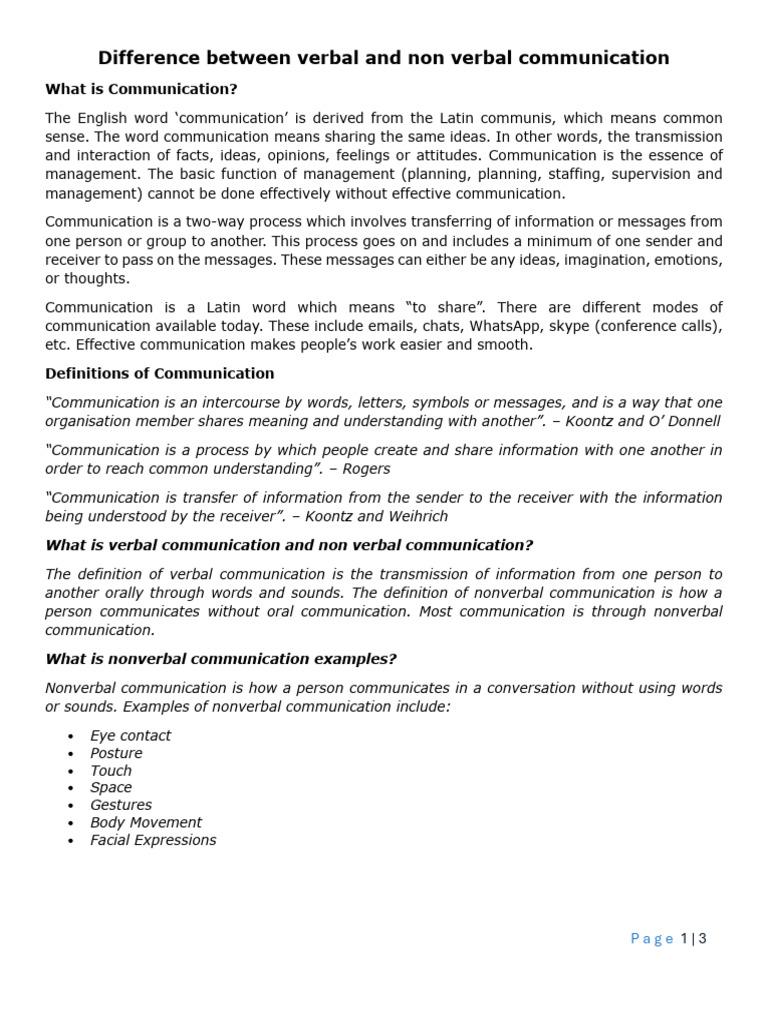 Verbal vs Nonverbal Communication Explained | PDF | Nonverbal ...
