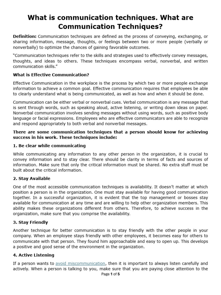 Effective Communication Techniques | PDF | Communication | Nonverbal ...