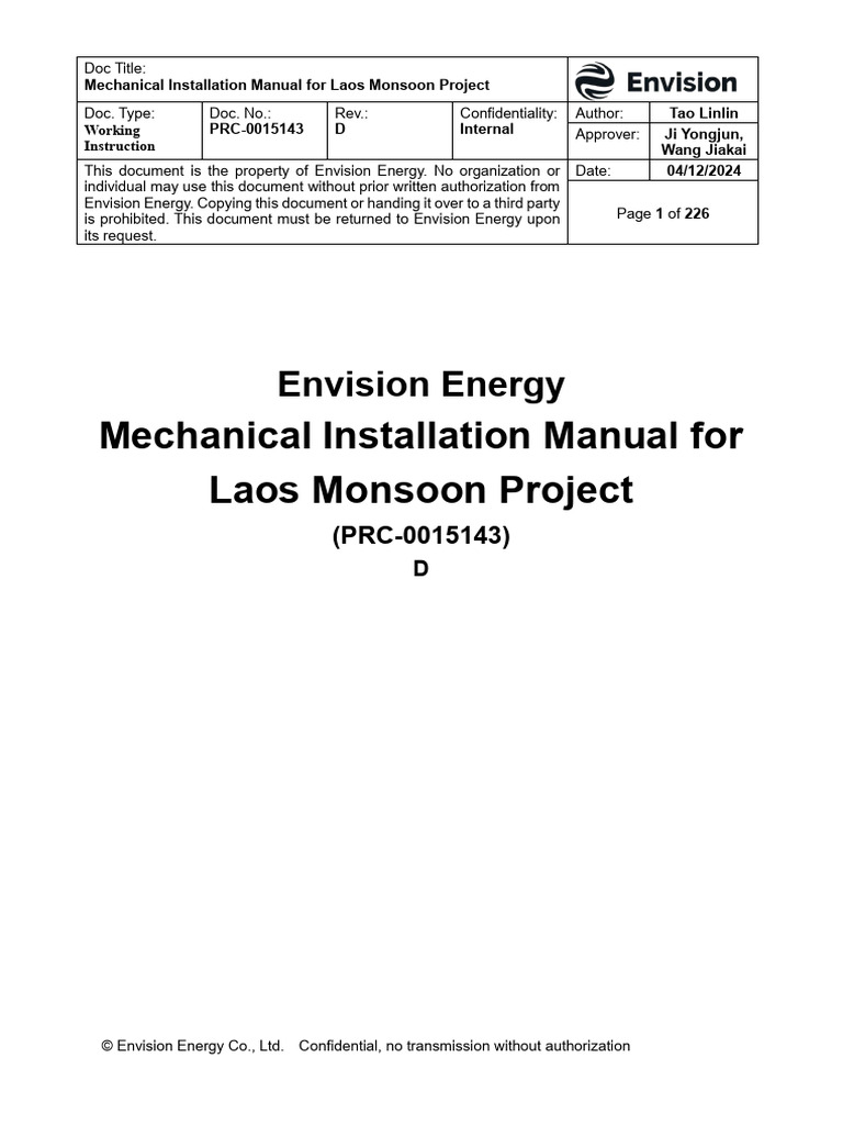 Mechanical Installation Guide for Laos Project | PDF | Wind Turbine ...