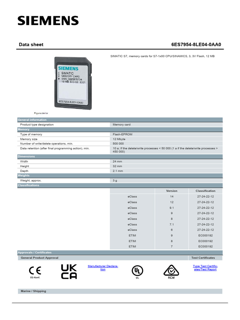 1x Siemens 6ES7954-8LE04-0AA0 PLC-Modul – NEU Im Karton, Industrieautomatisierung, Speicherkarte Für S7-Steuerungen