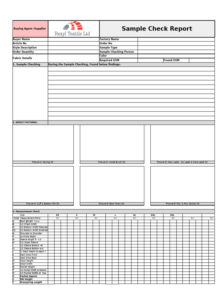 Sample Check Report for Apparel Quality | PDF