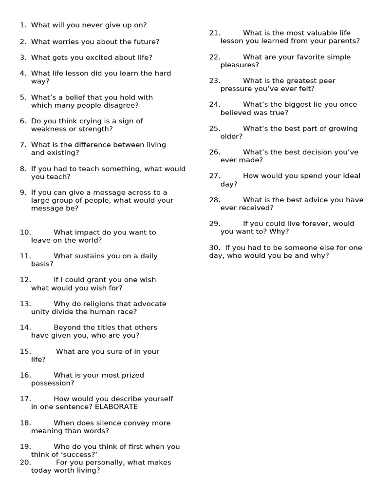 30 Deep Questions for Self-Reflection | PDF