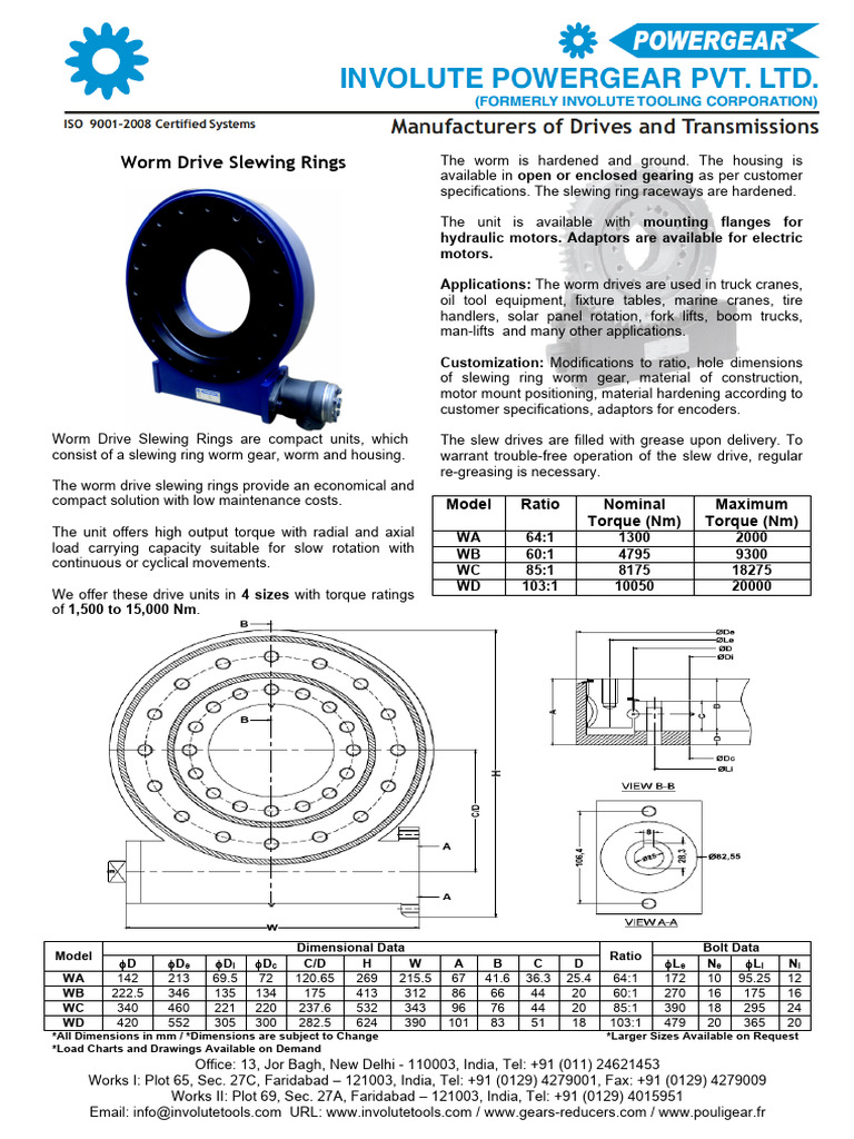 Worm Drive Slewing Rings Overview | PDF | Gear | Crane (Machine)