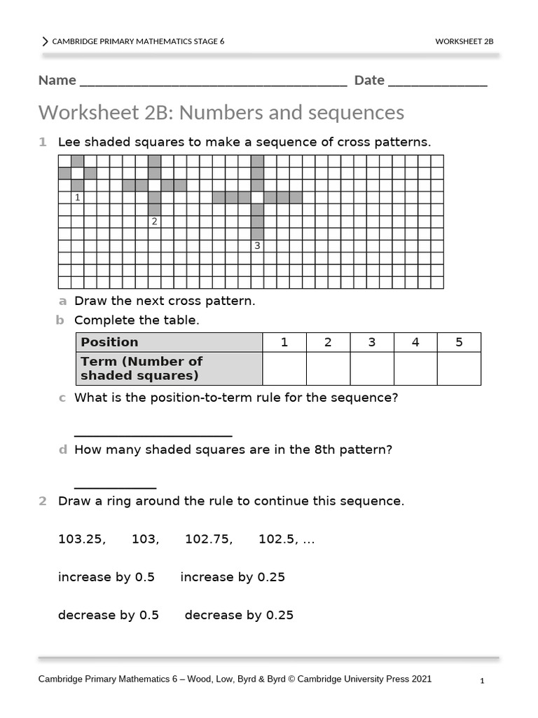 Stage 6 Math Worksheet: Sequences & Patterns | PDF | Mathematics ...