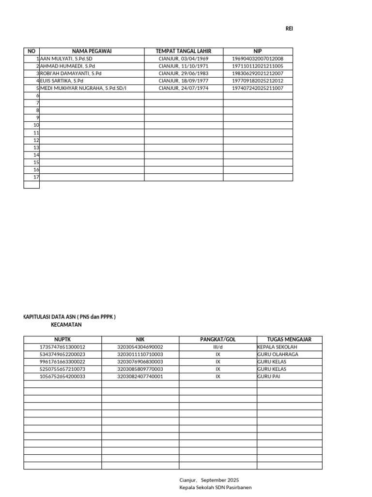 Data ASN PNS dan PPPK Cianjur 2025 | PDF