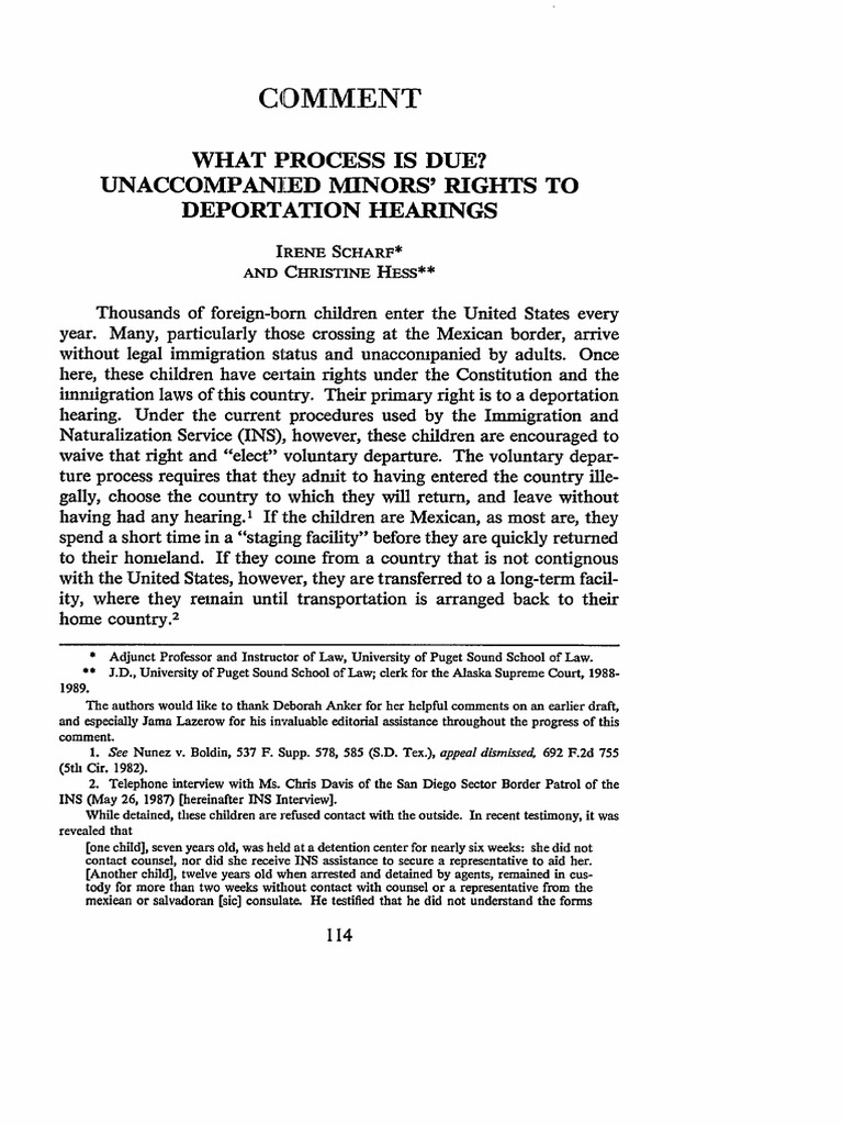 What Process Is Due - Unaccompanied Minors - Rights To Deportation ...