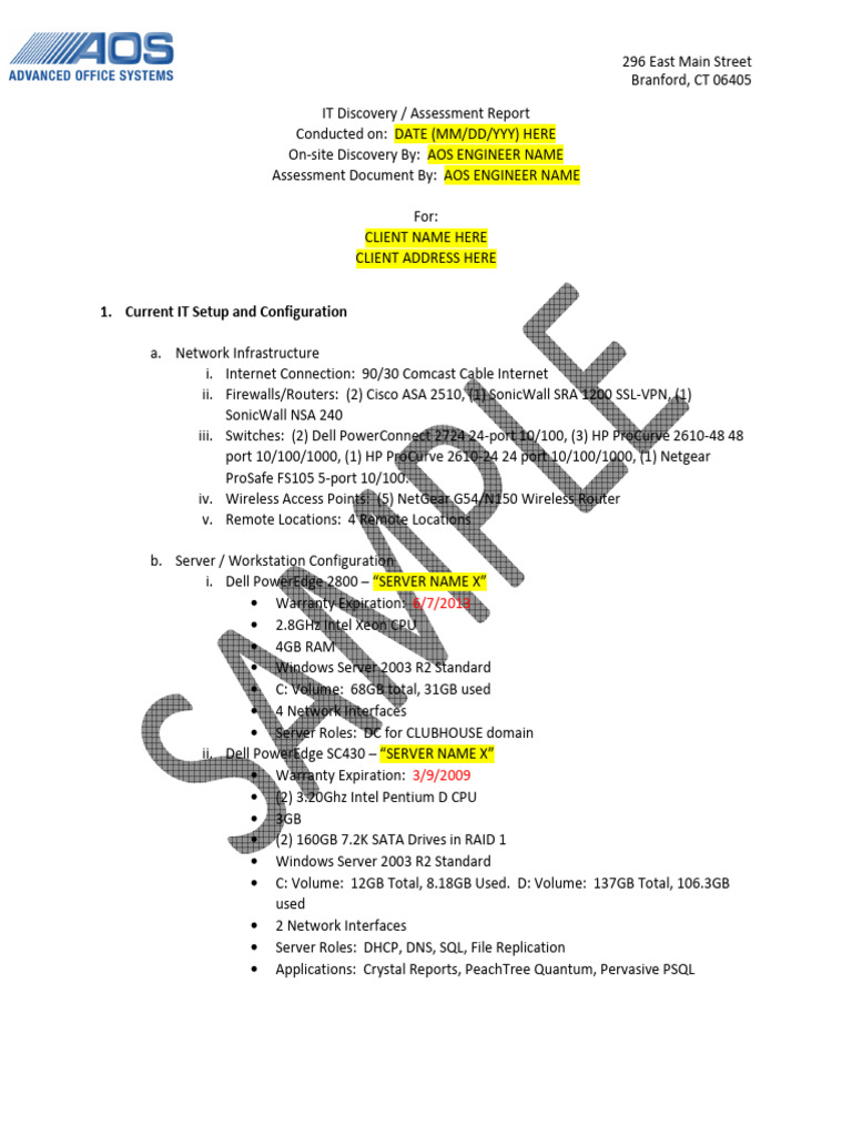 IT Discovery Assessment Report - Branford | PDF | Backup | Computer Network