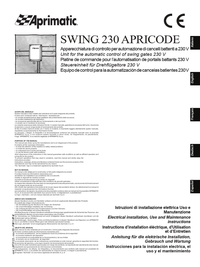 Manuel d'utilisation SWING 230 APRICODE | PDF