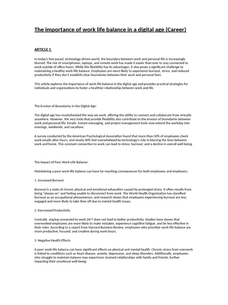 Work-Life Balance in the Digital Age | PDF | Mental Health ...
