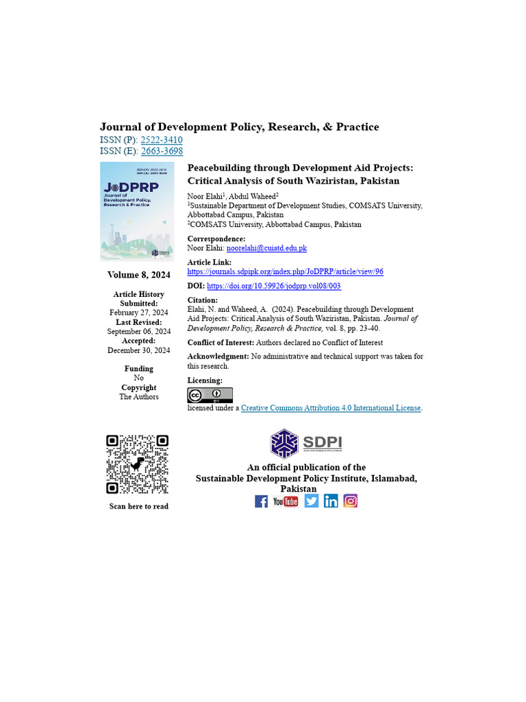 Peacebuilding Through Development Aid Projects: Critical Analysis of ...