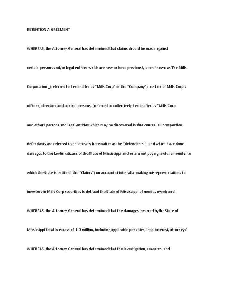 Retention Agreement One Lawyer Attorney General
