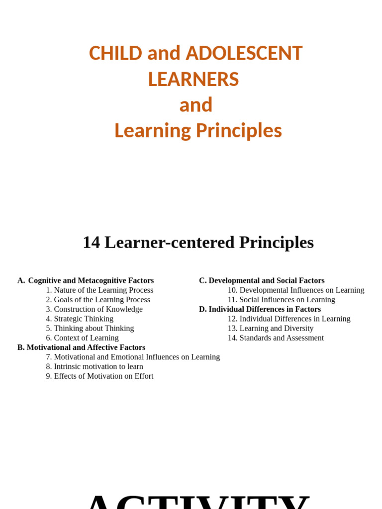 Child and Adolescent Learning Principles | PDF | Learning | Motivational