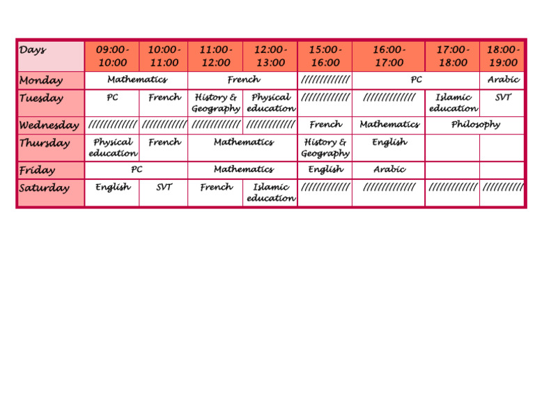 Weekly Class Schedule Overview | PDF
