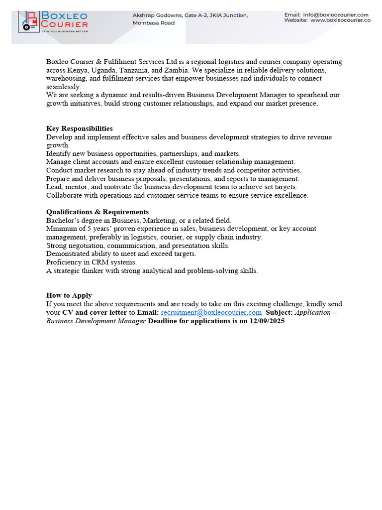 Business Development Manager Wanted | PDF