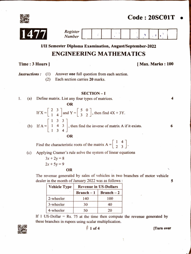 Engineering Mathematics Exam Guide | PDF | Matrix (Mathematics ...