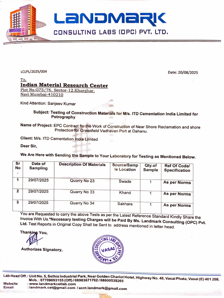 Construction Materials Testing Request | PDF