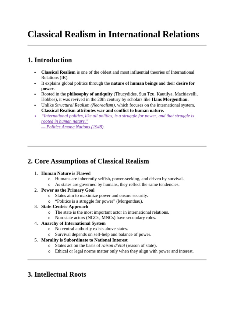 Understanding Classical Realism in IR | PDF | International Relations ...