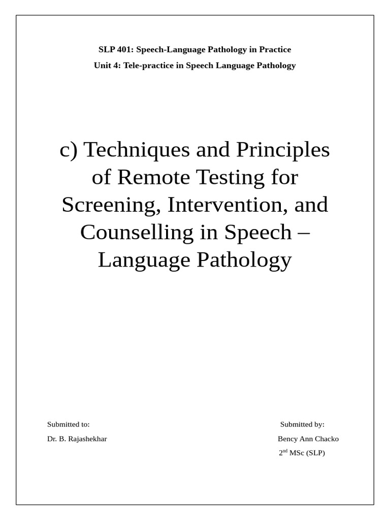 Remote Testing in Speech-Language Pathology | PDF | Health Care | Medicine