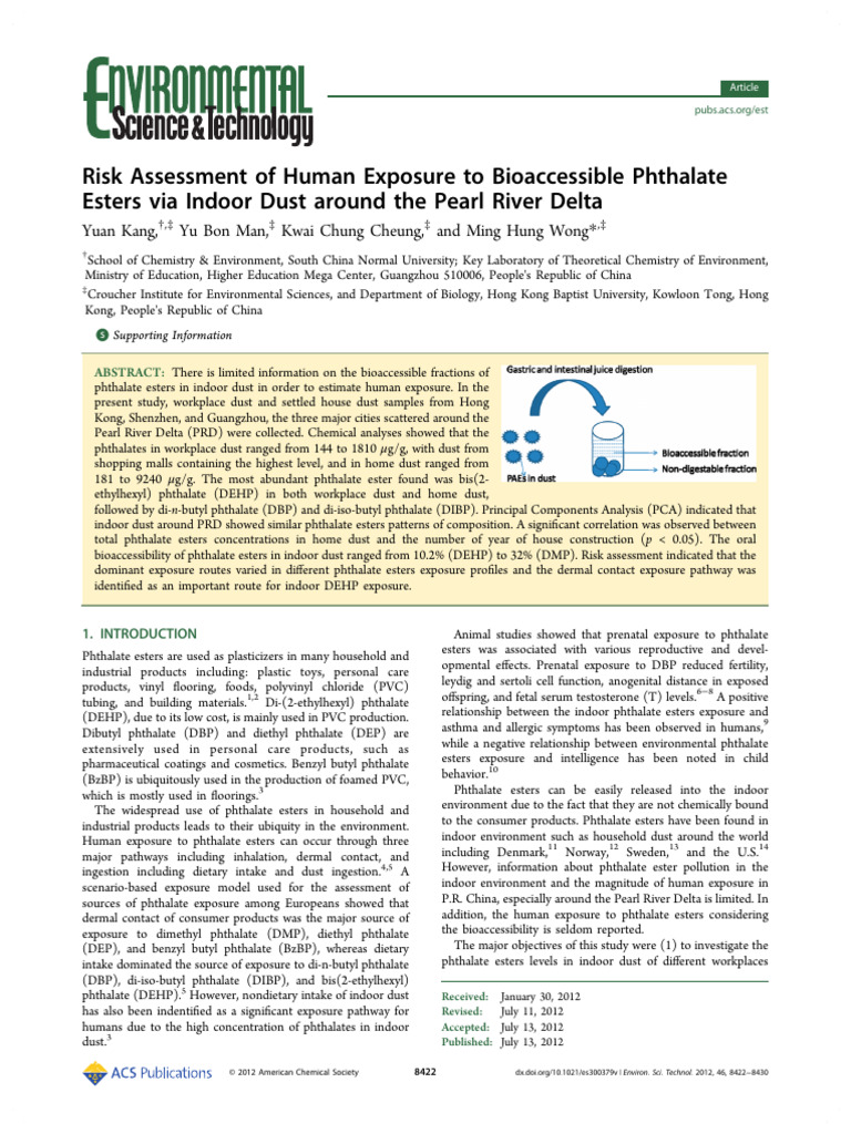 Phthalate Exposure Risk in Indoor Dust | PDF | Pearl River Delta