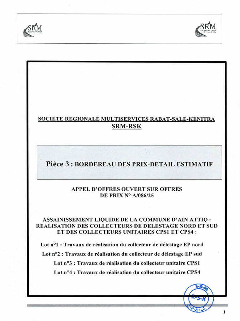Bordereau des Prix - Assainissement Ain Attiq | PDF | Matériaux de ...