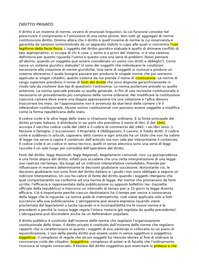 Diritto Privato Riassunto | PDF