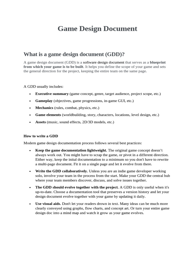Essential Guide to Game Design Documents | PDF