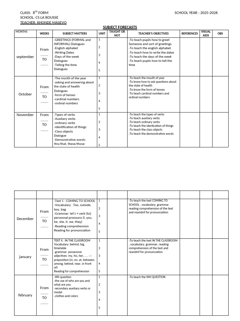 8th Grade English Curriculum Plan 2025-2026 | PDF | Verb | Language ...