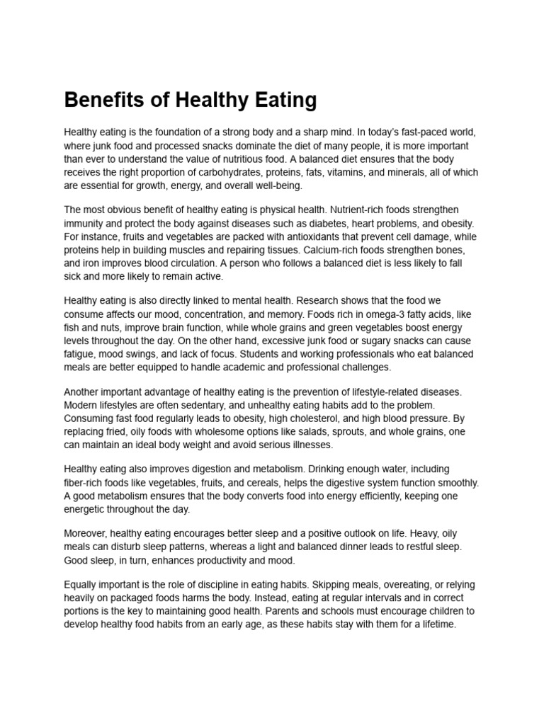 Benefits of Healthy Eating | PDF | Healthy Diet | Foods