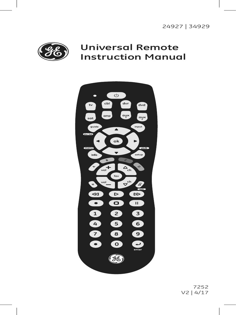 GE 34929 Universal Remote Setup Guide | PDF | Menu (Computing) | Remote Control