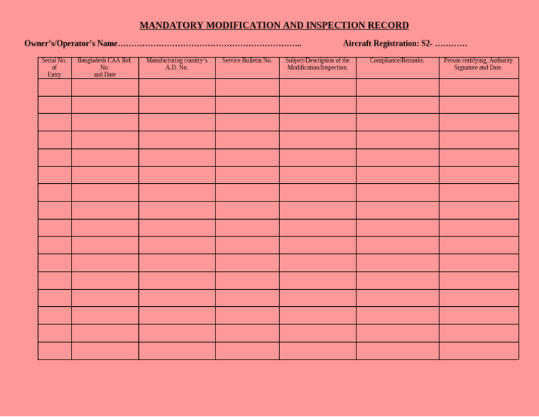 Aircraft Modification & Inspection Log | PDF