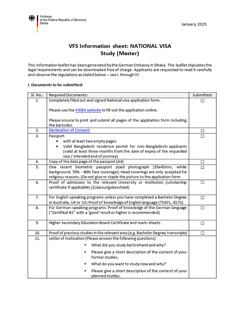 P 01b Vfs Requirements For Student Visa Master Data | PDF | Travel Visa ...