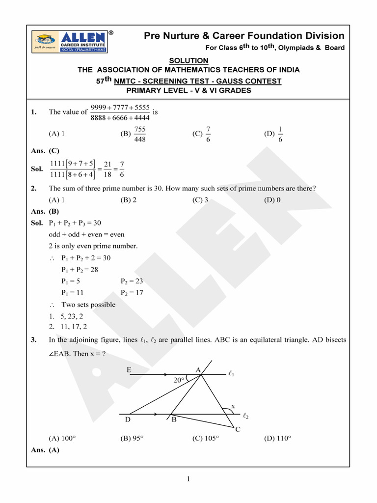 NMTC Primary Group 5 6 Paper Solution | PDF