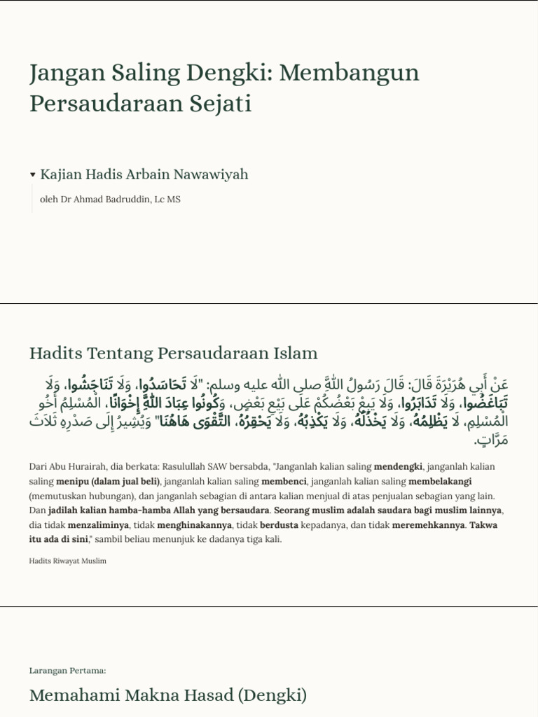Larangan Dengki dalam Persaudaraan Islam | PDF